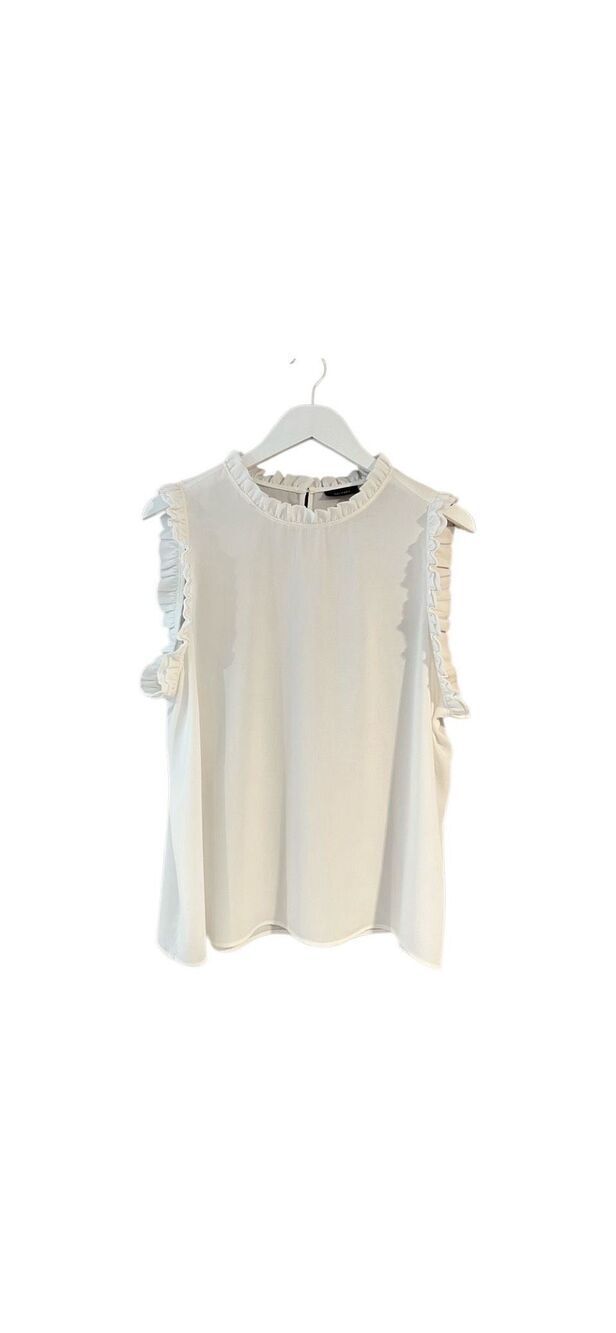 Halogen white sleeveless ruffled edged high neck blouse - PXL